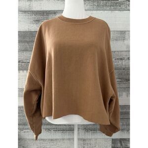 Champion Reverse Weave Cutoff Cropped Crew Sweatshirt Women's L Brown